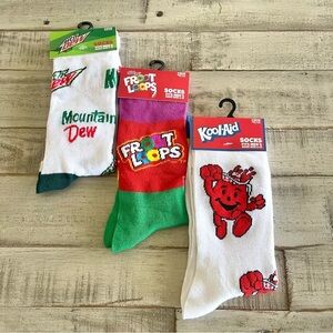 Odd Sox Novelty Crew Socks Mountain Dew Fruit Loops Koolaid 3 Pairs Mens Sz 6-12
